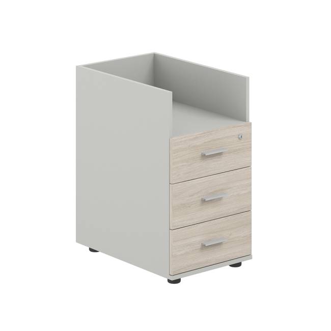 SG.511.SH.OL.M / Тумба приставная 400х600х725 с 3 ящ.(метаб) и нишей, с замком без топа / корпус: серый бархат; фасады: дуб светлый