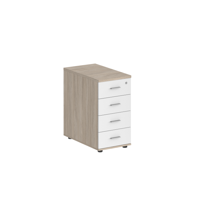 SG.522.OL.WH / Тумба приставная 400х700х725 с 4 ящ., с замком без топа / корпус: дуб светлый; фасады: белый
