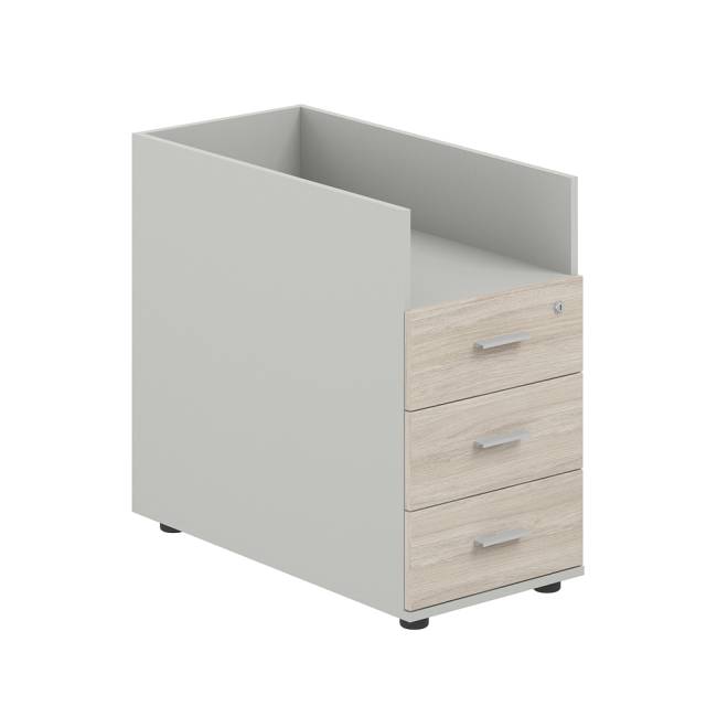 SG.513.SH.OL / Тумба приставная 400х800х725 с 3 ящ. и нишей, с замком без топа / корпус: серый бархат; фасады: дуб светлый