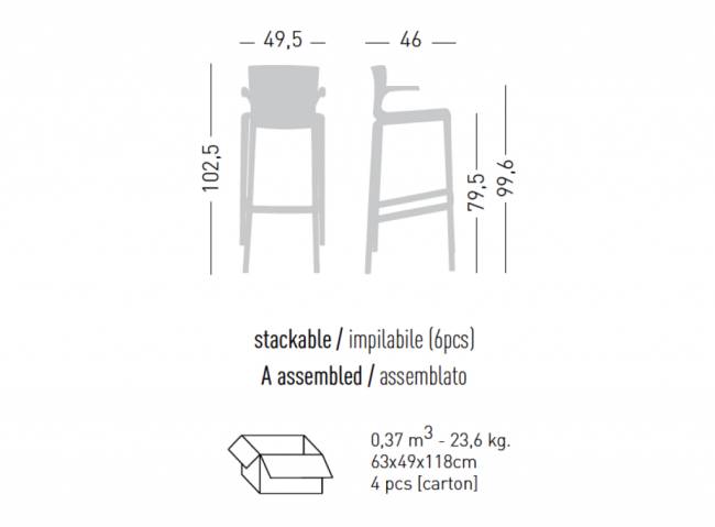 Кресло пластиковое барное Spyker Stool B черный 495х460х1025 мм Кресло пластиковое барное Spyker Stool B черный 495х460х1025 мм
