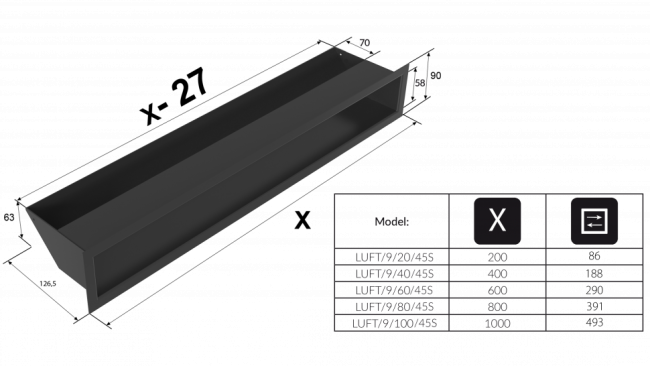 Решетка Kratki Люфт черная 9x40