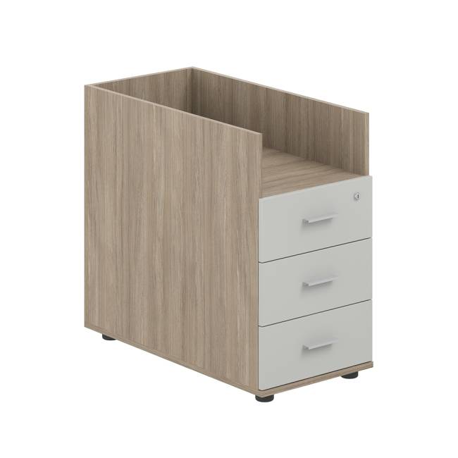 SG.513.OD.SH.M / Тумба приставная 400х800х725 с 3 ящ.(метаб) и нишей, с замком без топа / корпус: дуб темный; фасады: серый бархат