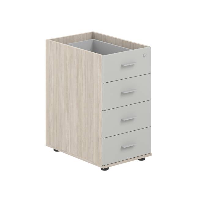 SG.521.OL.SH / Тумба приставная 400х600х725 с 4 ящ., с замком без топа / корпус: дуб светлый; фасады: серый бархат