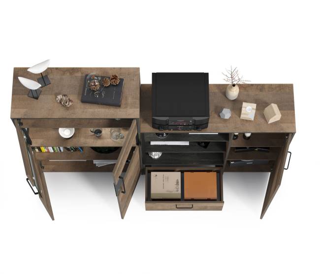 Комод с витриной с подсветкой и комод с ящиком и дверкой Трувор цвет дуб гранж песочный/интра Комод с витриной с подсветкой и комод с ящиком и дверкой Трувор цвет дуб гранж песочный/интра