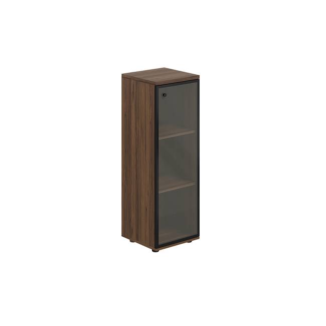 WN.812.DM.BL.R / Шкаф средний 400х400х1200 со стеклом, з.ст ЛДСП, правый / дуб модена, алюминиевый черный профиль , стекло тонированное серое