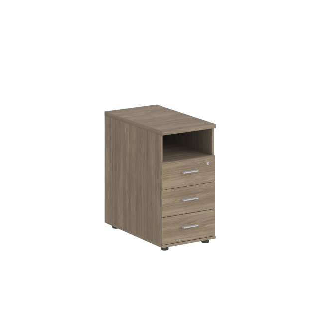 SG.512.OD.OD.M / Тумба приставная 400х700х725 с 3 ящ.(метаб) и нишей, с замком без топа / корпус: дуб темный; фасады: дуб темный
