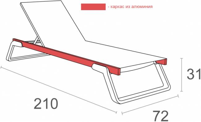 Шезлонг-лежак металлический Tropic черный 2100х720х310 мм