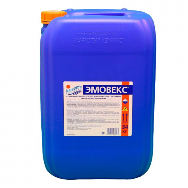 ЭМОВЕКС, 30л(34кг) канистра, жидкий хлор для дезинфекции воды (водный раствор гипохлорита натрия) ЭМОВЕКС, 30л(34кг) канистра, жидкий хлор для дезинфекции воды (водный раствор гипохлорита натрия)