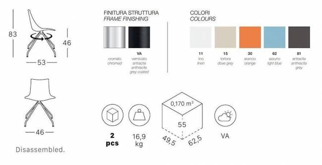 Стул пластиковый вращающийся Zebra Technopolymer хром, тортора 460х530х830 мм