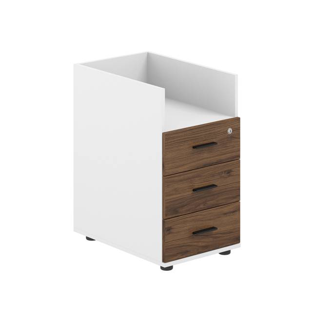 SG.511.WH.DM.M / Тумба приставная 400х600х725 с 3 ящ.(метаб) и нишей, с замком без топа / корпус: белый; фасады: дуб модена
