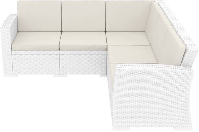 Диван пластиковый плетеный угловой с подушками Monaco Lounge Corner белый 2070х2070х790 мм Диван пластиковый плетеный угловой с подушками Monaco Lounge Corner белый 2070х2070х790 мм