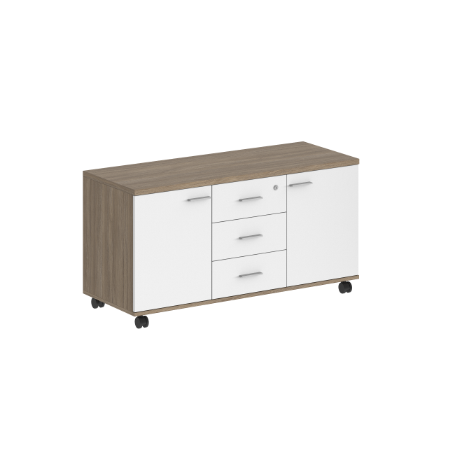SG.621.OD.WH.M / Тумба сервисная с 3 ящ. 1204х460х619 (метаб), с замком, 2 фасадами / корпус: дуб темный; фасады: белый
