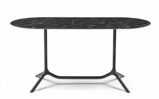 Столешница овальная Compact Laminate для подстолья Tripe Double черный мрамор Имперо 1600х700х12 мм