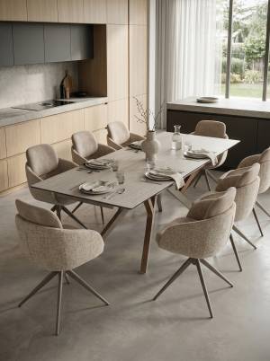 Стол КОСТА (COSTA) 180 ТРАВЕРТИН (MATTE SPANISH TRAVERTINE) керамика/ Латте / Орех натур, ®DISAUR