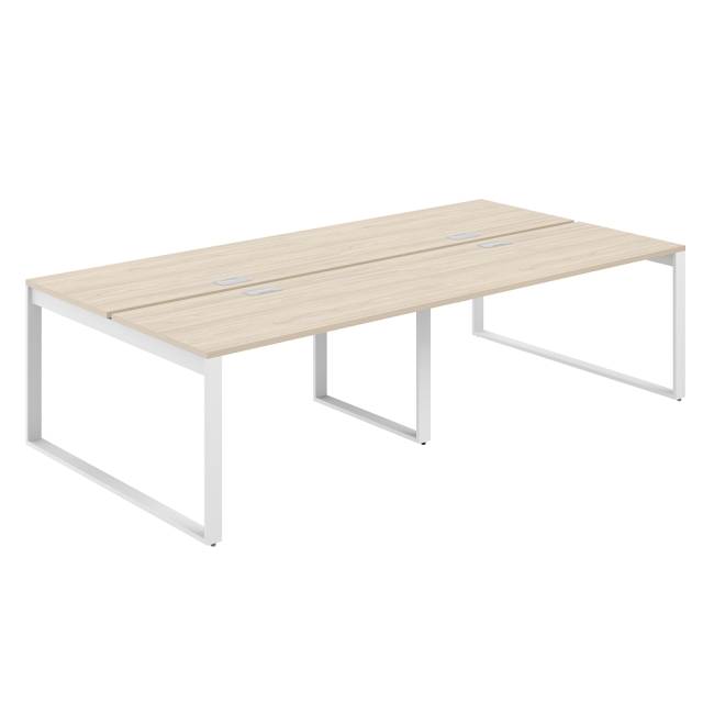 AG.141.AR.L.72.WH  / Рабочая станция 2400х1238х750  / профиль О-образный: 70х20 белый; лючок: серебро; столешница: акация равелло