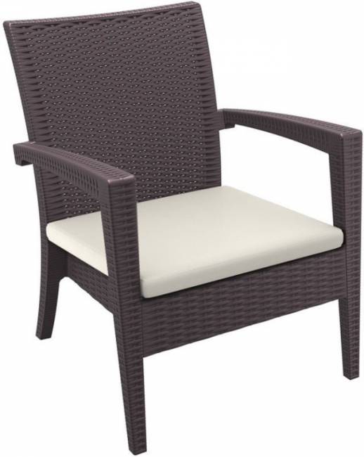Кресло пластиковое плетеное с подушкой Miami Lounge Armchair коричневый 720х760х890 мм