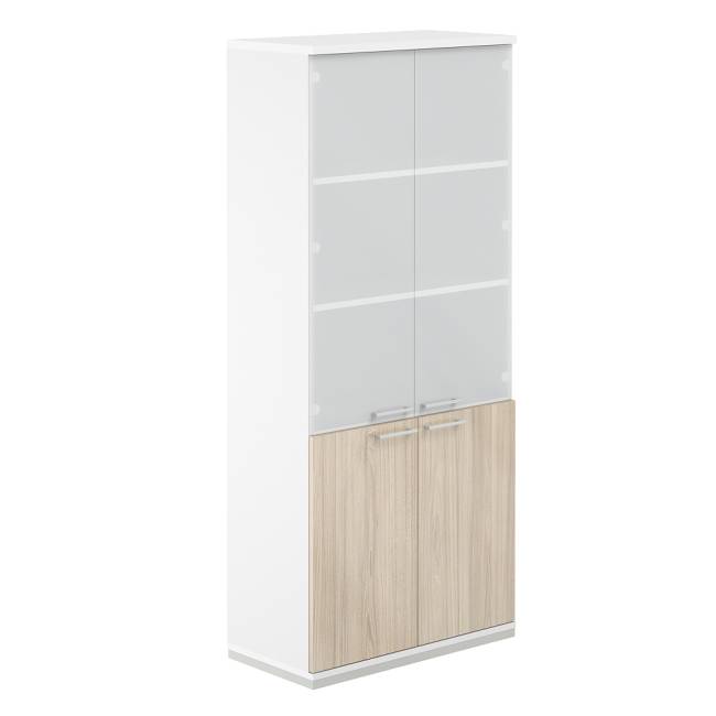 AG.210.WH.WH.AR.GL / Шкаф 5 ур. 800х400х1833 со стеклом / корпус: белый, топ/дно: белый, фасады: ак.равелло, стекло