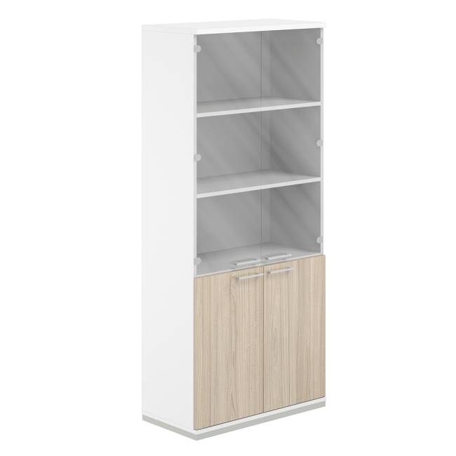 AG.210.WH.WH.AR.GL / Шкаф 5 ур. 800х400х1833 со стеклом / корпус: белый, топ/дно: белый, фасады: ак.равелло, стекло