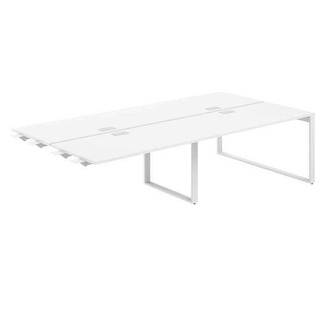 AG.167.WH.L.72.WH  / Рабочая станция комбо 2400х1638х750  / профиль О-образный: 70х20 белый; лючок: серебро; столешница: белый
